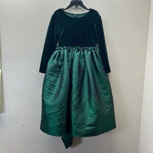 Vintage 90s JAYNE COPELAND Girls Holiday Party Dress Velvet Green Christmas